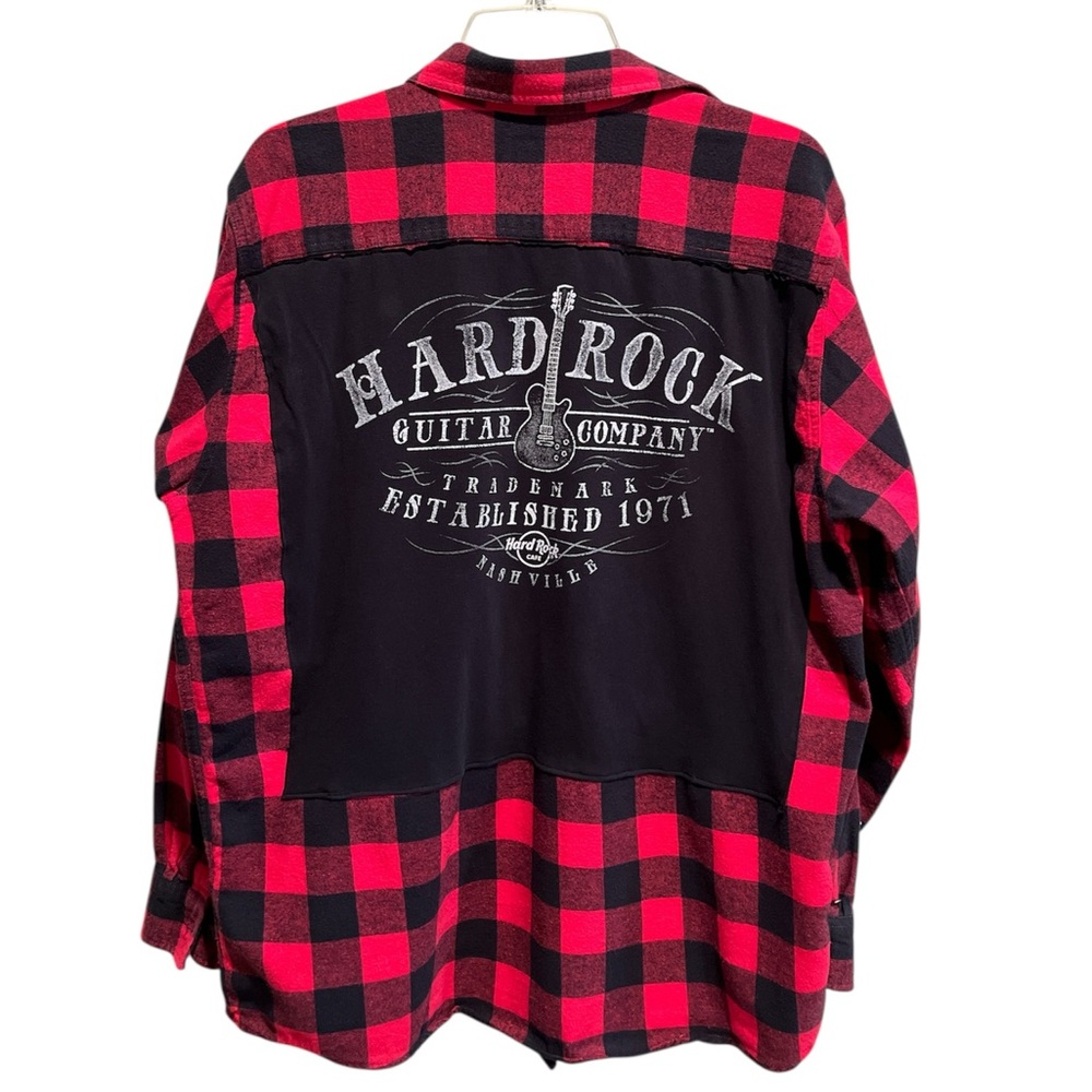 Upcycled Hard Rock Nashville Red and Black Plaid Cotton Flannel - Large